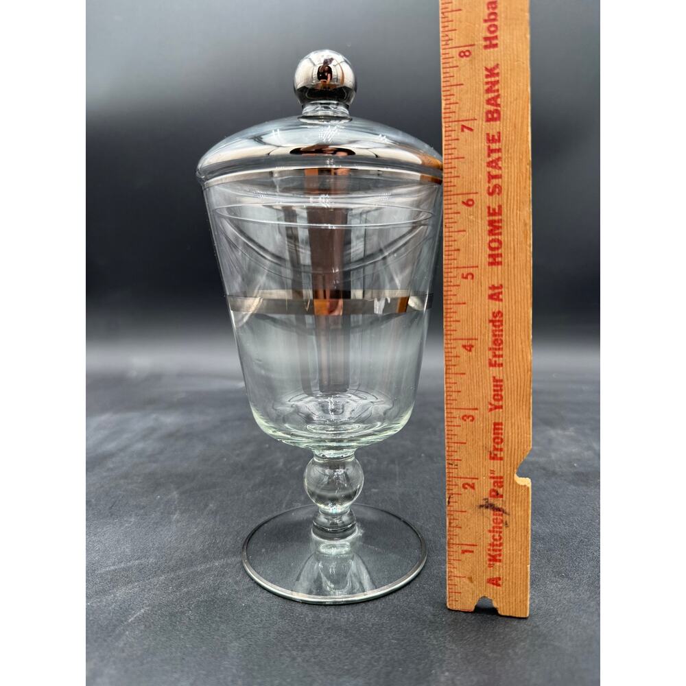 Vintage Lidded Apothocary Jar Candy Jar with Silver Knob, Rings Appx 8" Tall - Picture 6 of 8
